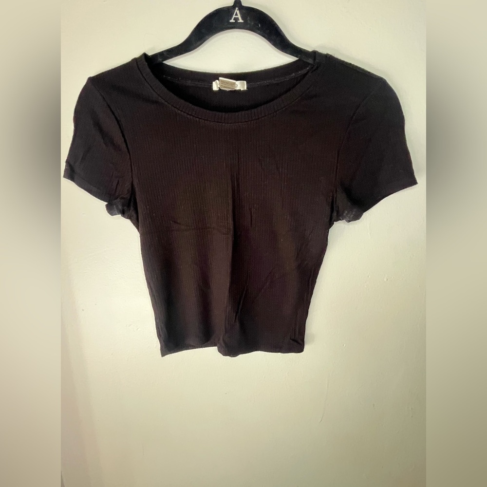 Bozzolo Black Ribbed Short Sleeve Crop Top Women’s Size Small